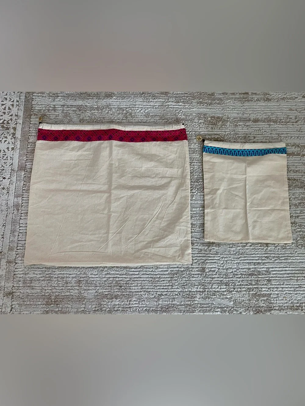 Tory Burch Canvas Dust Bag  Set with Pink and Blue Trim